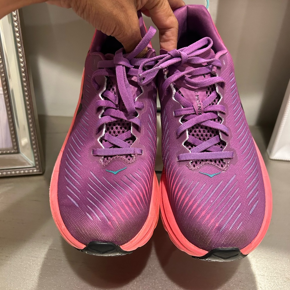 Hoka Rincon 3 Women's Pink and Purple Cushioning Running Shoes - Picture 9 of 14